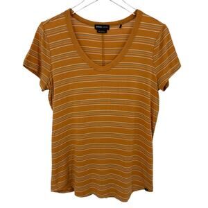 Prana Foundation 365 V-Neck T-Shirt Size Medium Orange Stripe